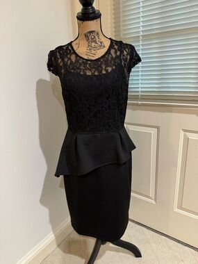 Enfocus Studio Black Lace Peplum Sheath Dress size 12
